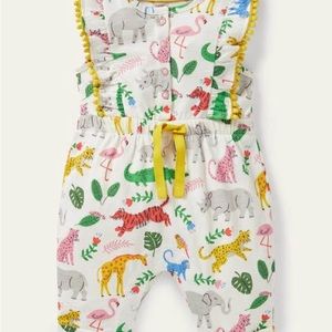 Boden Jersey Ruffle Romper, Ivory Jungle Stamp sz 18-24 months